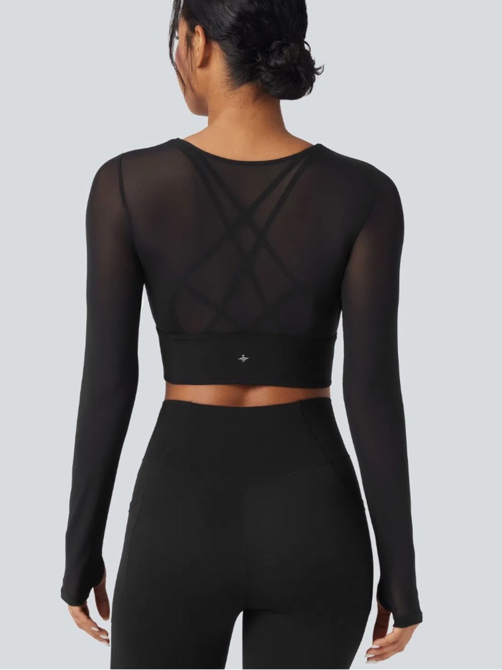 NWOT Halara Black Sheer Long Sleeve Cropped Active Top